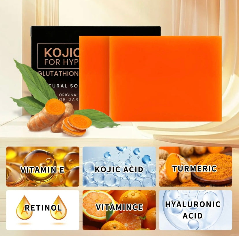 Organic Turmeric Soap Bar For Face, Kojic Acid Soap For Hyperpigmentation, Premium Japanese Formulated Kojic Soap Enriched With Vitamin C, Retinol, Collagen